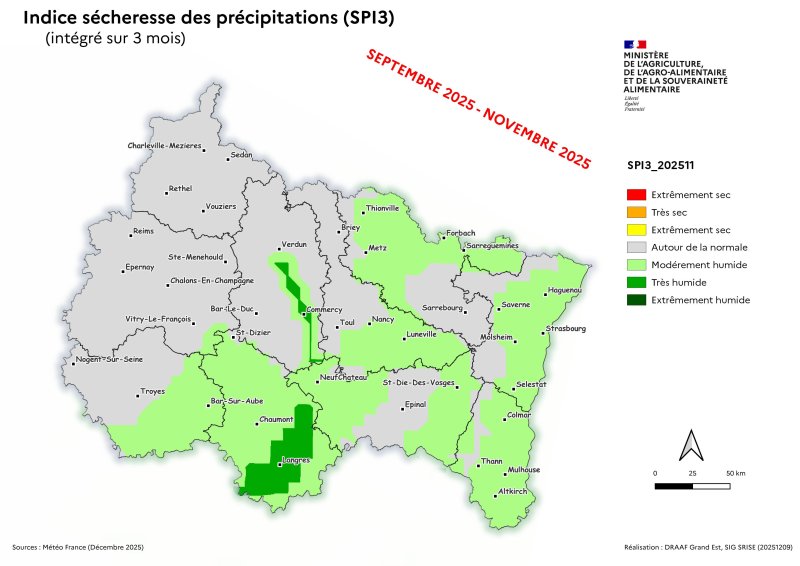 Image 7 : Indice s&eacute;cheresse des pr&eacute;cipitations - septembre 2025 &agrave; novembre 2025