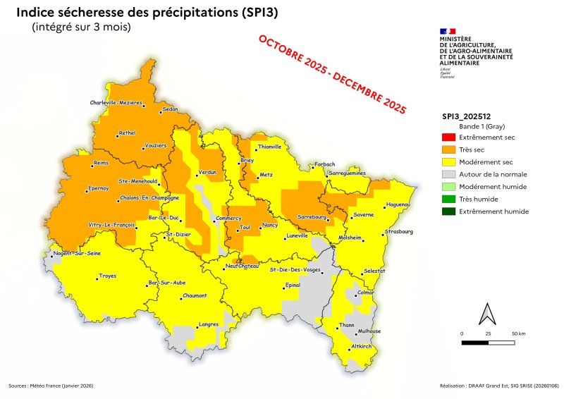 Image 4 : Indice s&eacute;cheresse des pr&eacute;cipitations - octobre 2025 &agrave; d&eacute;cembre 2025