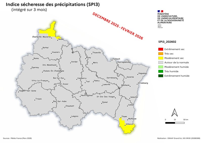 Image 6 : Indice s&eacute;cheresse des pr&eacute;cipitations - d&eacute;cembre 2025 &agrave; f&eacute;vrier 2026