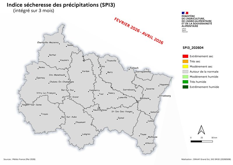Image 8 : Indice s&eacute;cheresse des pr&eacute;cipitations - f&eacute;vrier 2026 &agrave; avril 2026