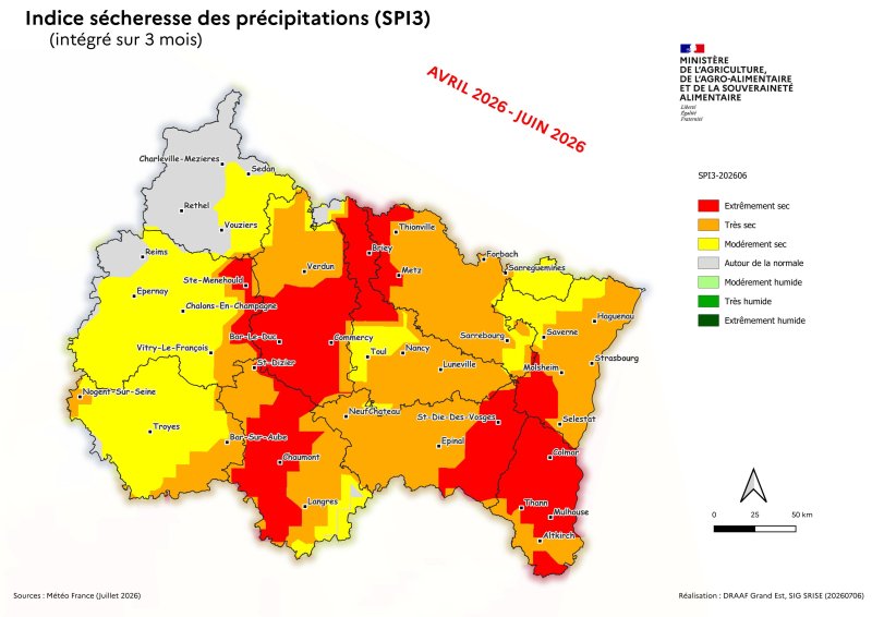 Image 6 : Indice s&eacute;cheresse des pr&eacute;cipitations - avril 2026 &agrave; juin 2026