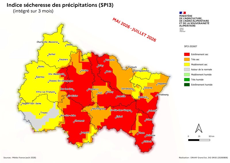 Image 7 : Indice s&eacute;cheresse des pr&eacute;cipitations - mai 2026 &agrave; juillet 2026