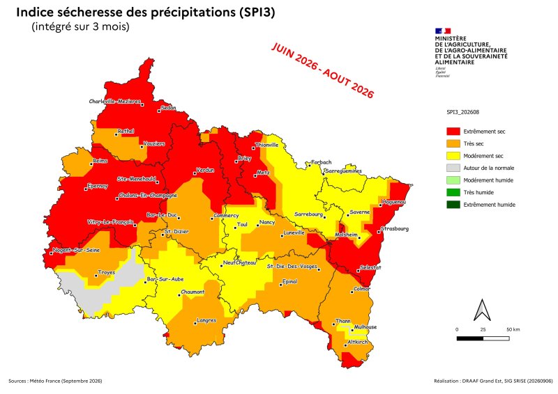 Image 5 : Indice s&eacute;cheresse des pr&eacute;cipitations - juin 2026 &agrave; aout 2026