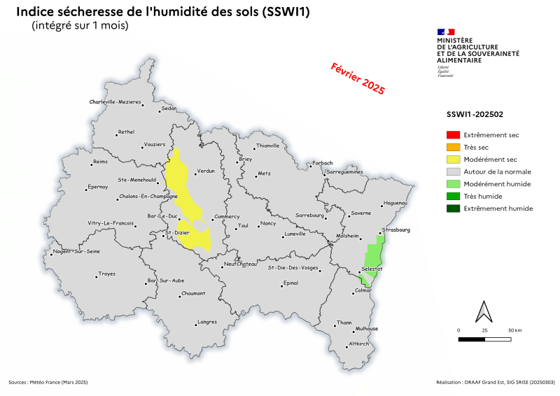 Image 3 : Indice sécheresse de l'humidité des sols - février 2025