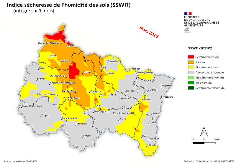 Image 4 : Indice sécheresse de l'humidité des sols - mars 2025