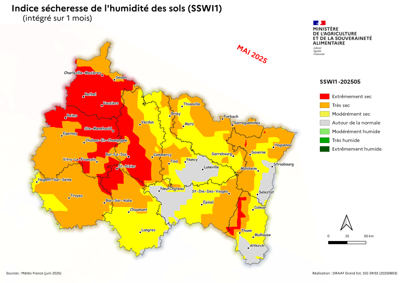 Image 6 : Indice sécheresse de l'humidité des sols - mai 2025