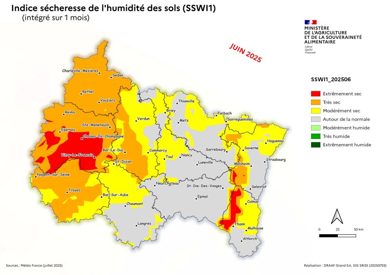 Image 2 : Indice sécheresse de l'humidité des sols - juin 2025