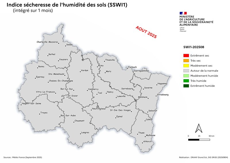 Image 4 : Indice sécheresse de l'humidité des sols - août 2025
