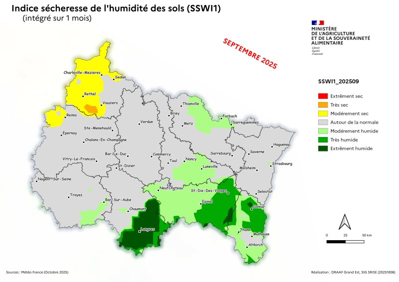 Image 5 : Indice sécheresse de l'humidité des sols - septembre 2025