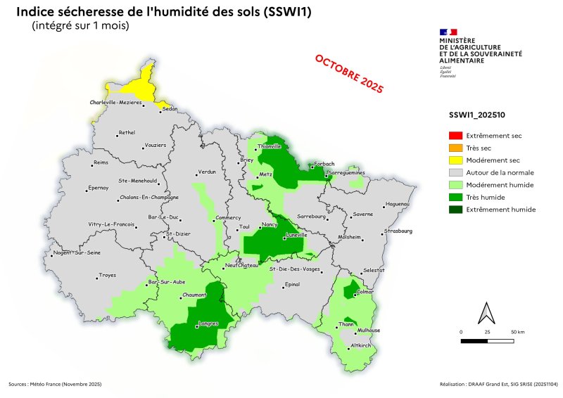 Image 6 : Indice sécheresse de l'humidité des sols - octobre 2025