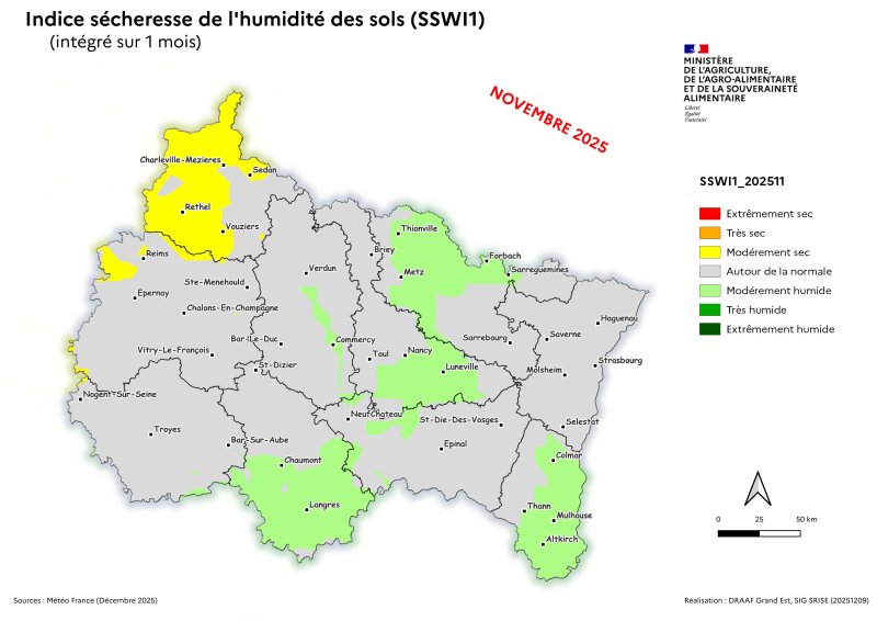 Image 3 : Indice s&eacute;cheresse de l'humidit&eacute; des sols - novembre 2025