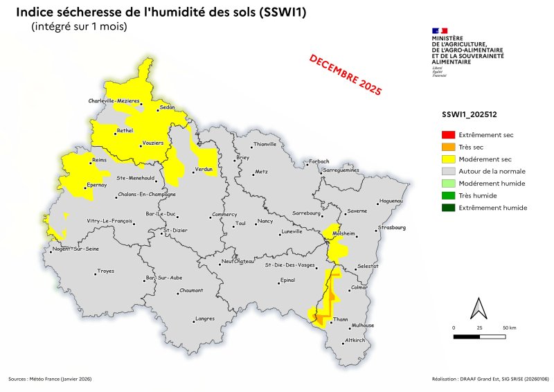 Image 4 : Indice s&eacute;cheresse de l'humidit&eacute; des sols - d&eacute;cembre 2025