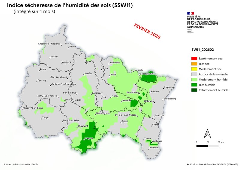 Image 6 : Indice s&eacute;cheresse de l'humidit&eacute; des sols - f&eacute;vrier 2026