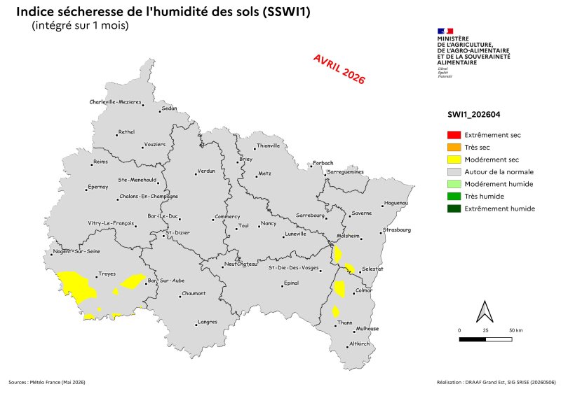Image 8 : Indice s&eacute;cheresse de l'humidit&eacute; des sols - avril 2026 