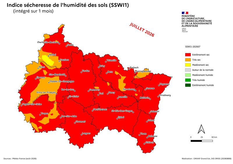 Image 7 : Indice s&eacute;cheresse de l'humidit&eacute; des sols - juillet 2026