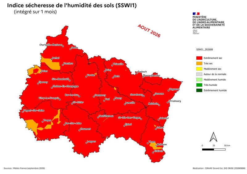 Image 5 : Indice s&eacute;cheresse de l'humidit&eacute; des sols - aout 2026