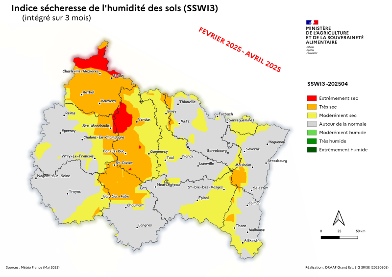 Image 5 : Indice sécheresse de l'humidité des sols - février 2025 à avril 2025