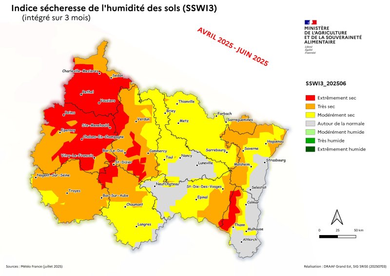 Image 2 : Indice sécheresse de l'humidité des sols - avril à juin 2025