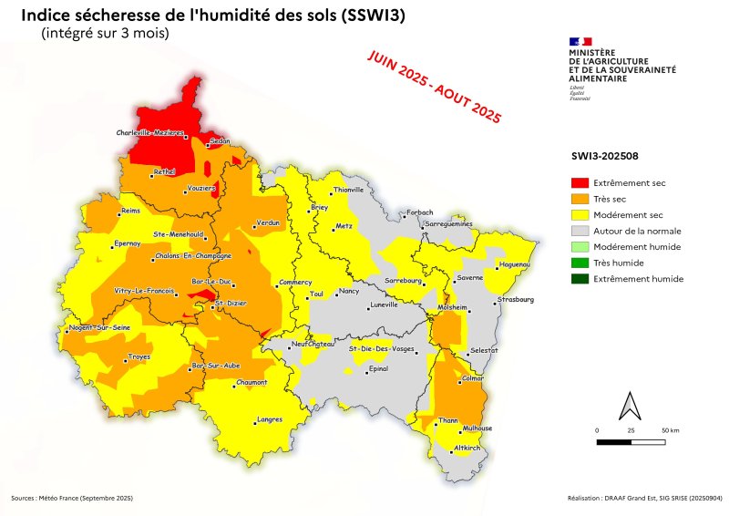 Image 4 : Indice sécheresse de l'humidité des sols - juin à août 2025