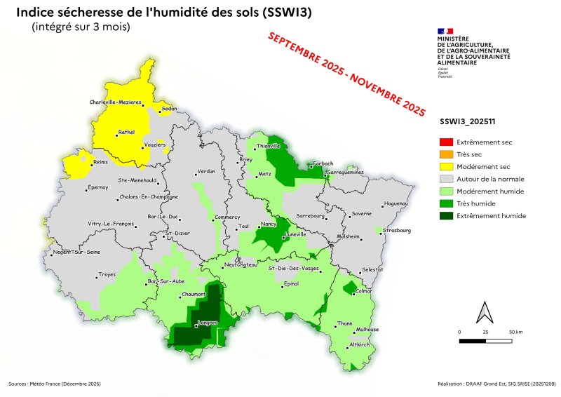Image 3 : Indice s&eacute;cheresse de l'humidit&eacute; des sols - septembre 2025 &agrave; novembre 2025