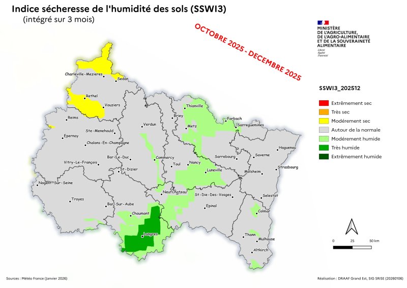 Image 4 : Indice s&eacute;cheresse de l'humidit&eacute; des sols - octobre 2025 &agrave; d&eacute;cembre 2025