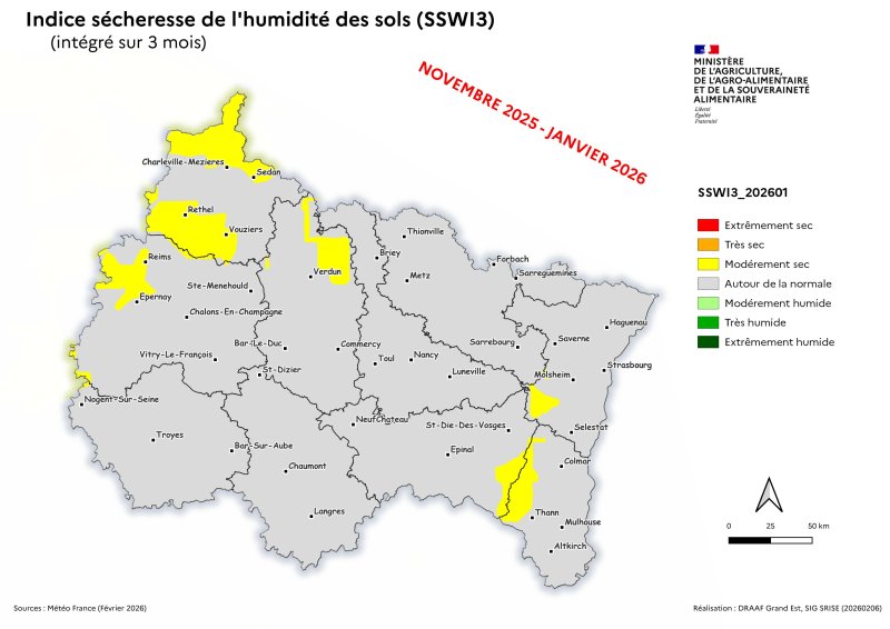 Image 5 : Indice s&eacute;cheresse de l'humidit&eacute; des sols - novembre 2025 &agrave; janvier 2026
