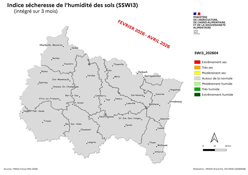 Image 8 : Indice s&eacute;cheresse de l'humidit&eacute; des sols - f&eacute;vrier 2026 &agrave; avril 2026