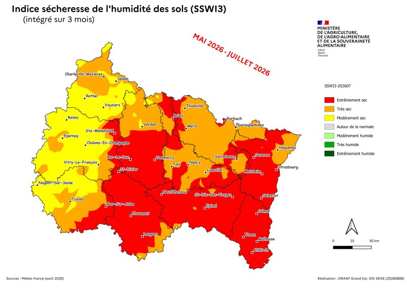 Image 7 : Indice s&eacute;cheresse de l'humidit&eacute; des sols - mai 2026 &agrave; juillet 2026