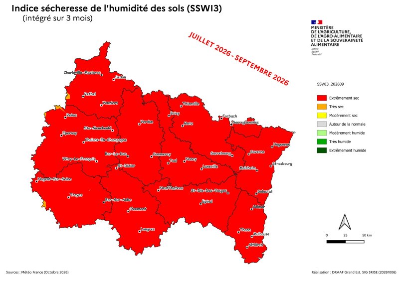 Image 6 : Indice s&eacute;cheresse de l'humidit&eacute; des sols - juillet 2026 &agrave; septembre 2026