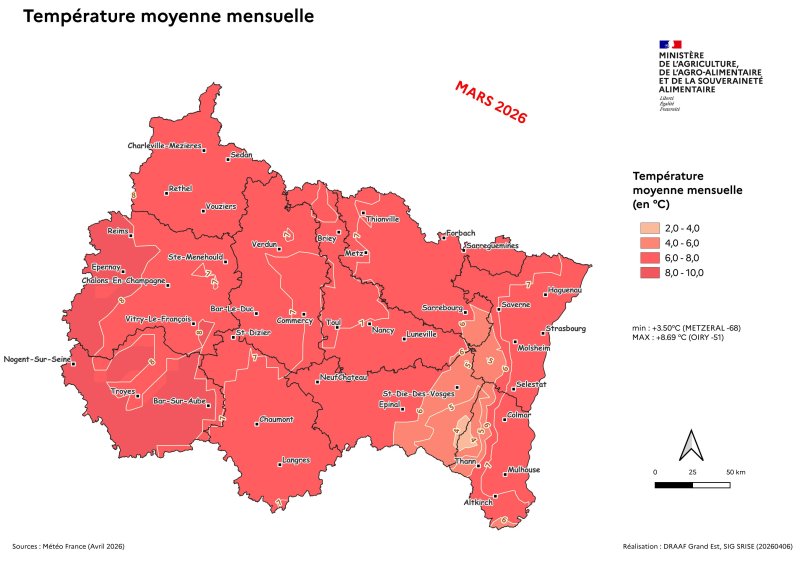 Image 2 : Temp&eacute;rature moyenne mensuelle - mars 2026