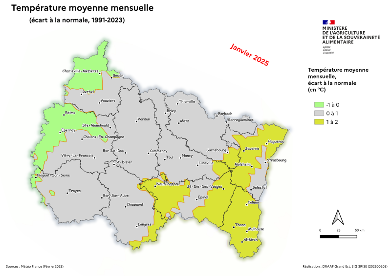 Image 2 : Température moyenne mensuelle (écart à la normale 1991-2023) - janvier 2025