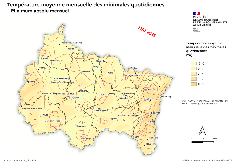 Image 1 : Températures minimales absolu quotidien - mai 2025