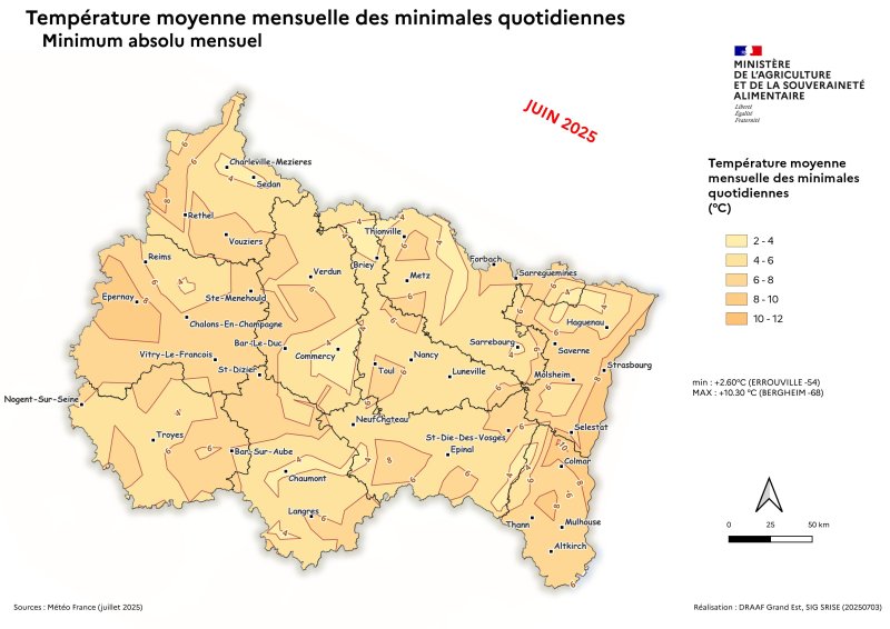 Image 2 : Températures minimales absolu quotidien - juin 2025