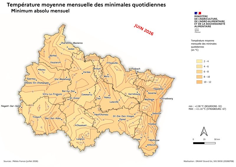 Image 6 : Temp&eacute;ratures minimales absolu quotidien - juin 2026 