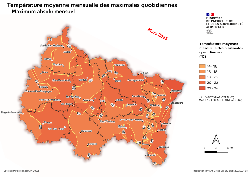 Image 4 : Températures maximales absolu quotidien - mars 2025