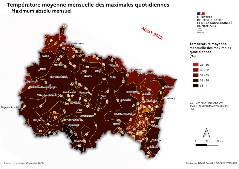 Image 4 : Températures maximales absolu quotidien - août 2025