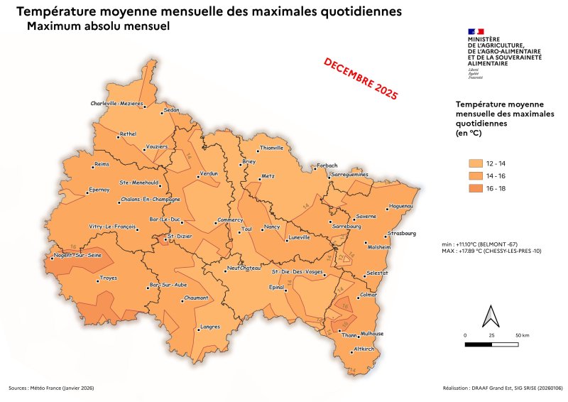 Image 4 : Temp&eacute;ratures maximales absolu quotidien - d&eacute;cembre 2025