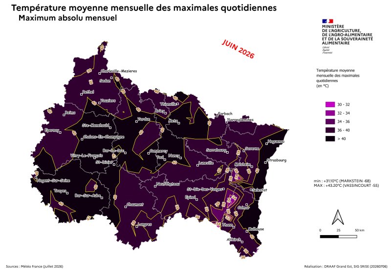 Image 6 : Temp&eacute;ratures maximales absolu quotidien - juin 2026 