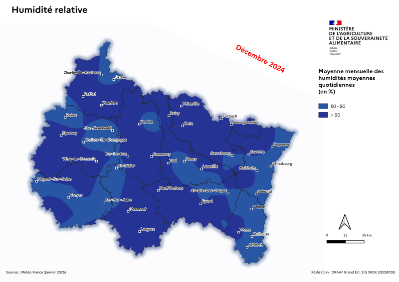 Image 1 : Moyenne mensuelle des humidités relatives quotidiennes - décembre 2024