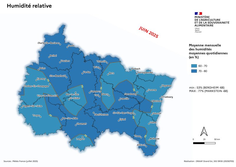 Image 2 : Moyenne mensuelle des humidités relatives quotidiennes - juin 2025