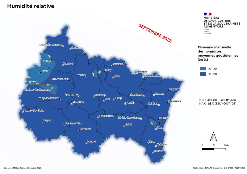 Image 5 : Moyenne mensuelle des humidités relatives quotidiennes - septembre 2025