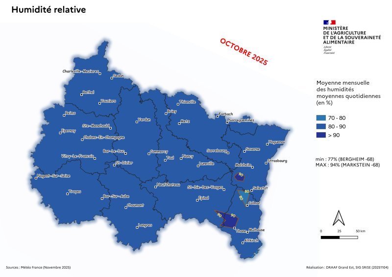 Image 6 : Moyenne mensuelle des humidités relatives quotidiennes - octobre 2025