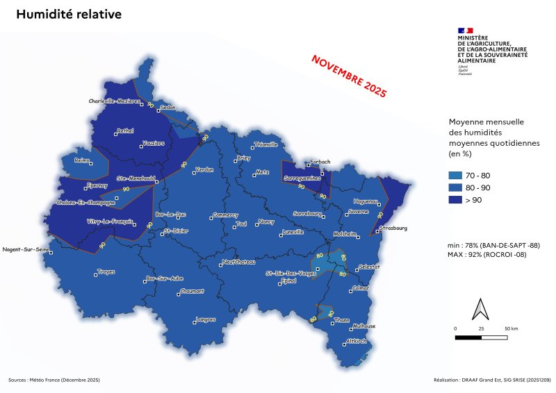 Image 7 : Moyenne mensuelle des humidit&eacute;s relatives quotidiennes - novembre 2025