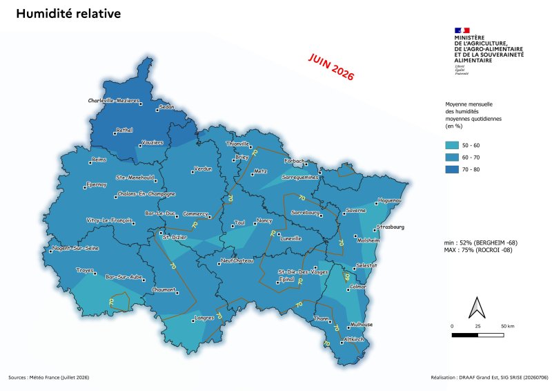 Image 6 : Moyenne mensuelle des humidit&eacute;s relatives quotidiennes - juin 2026