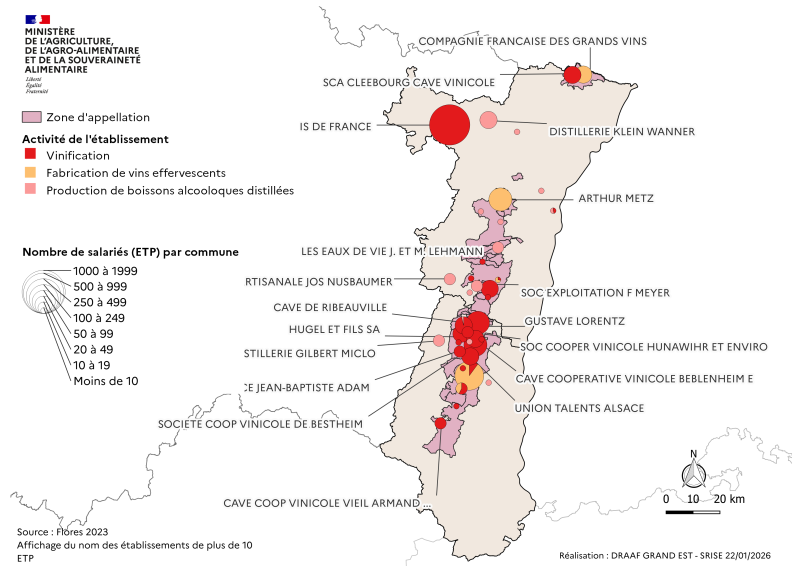 On retrouve des IAA de vinification et fabrication de vins effervescents en grand nombre, majoritairement sur les zones d'appellations.