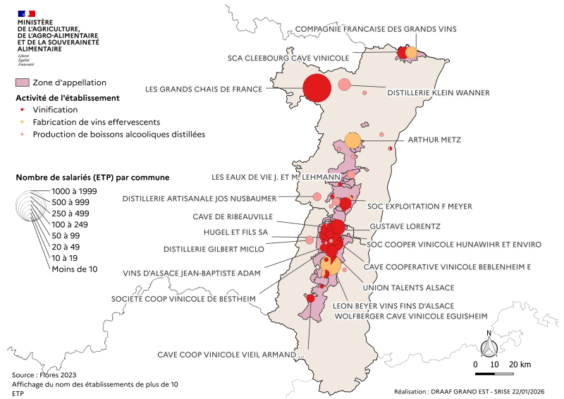 On retrouve des IAA de vinification et fabrication de vins effervescents en grand nombre, majoritairement sur les zones d'appellations.