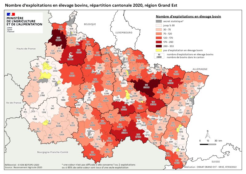 Image 1 : Nombre d'exploitations en élevage bovins (RA 2020)