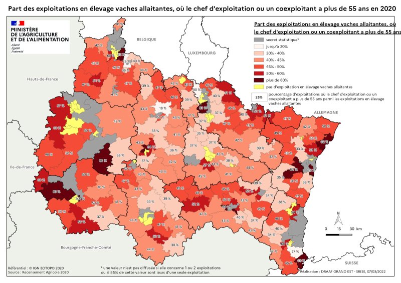 Image 9 : Part des exploitations en élevage vaches allaitantes dont le chef d'exploitation a plus de 55 ans en 2020