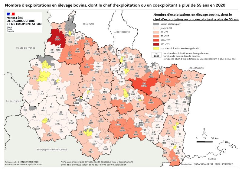 Image 2 : Nombre d'exploitations en élevage bovins dont le chef d'exploitation a plus de 55 ans en 2020