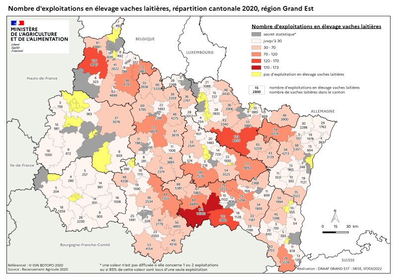 Image 6 : Nombre d'exploitations en élevage vaches laitières (RA 2020)